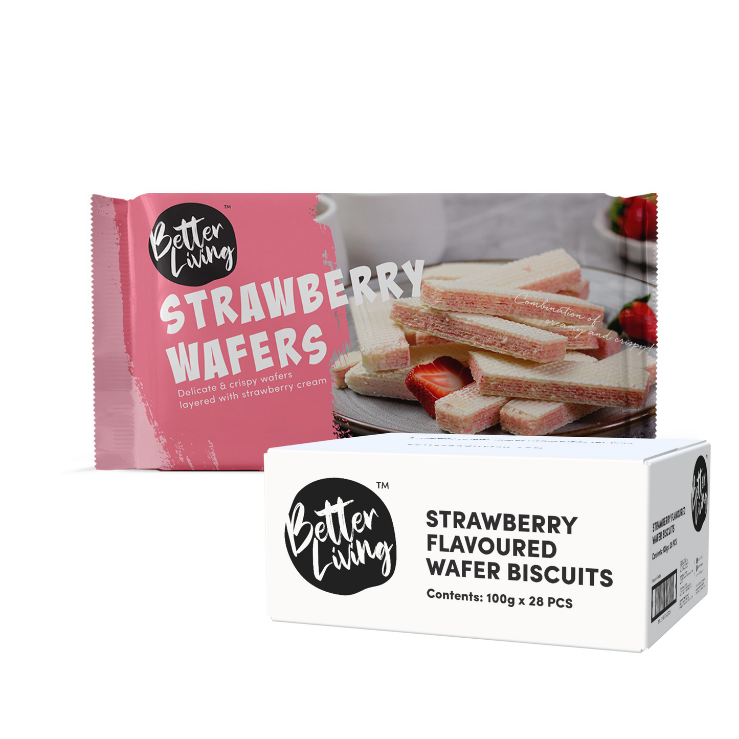Strawberry Flavoured Wafers Biscuits 100g (100g*28pcs)